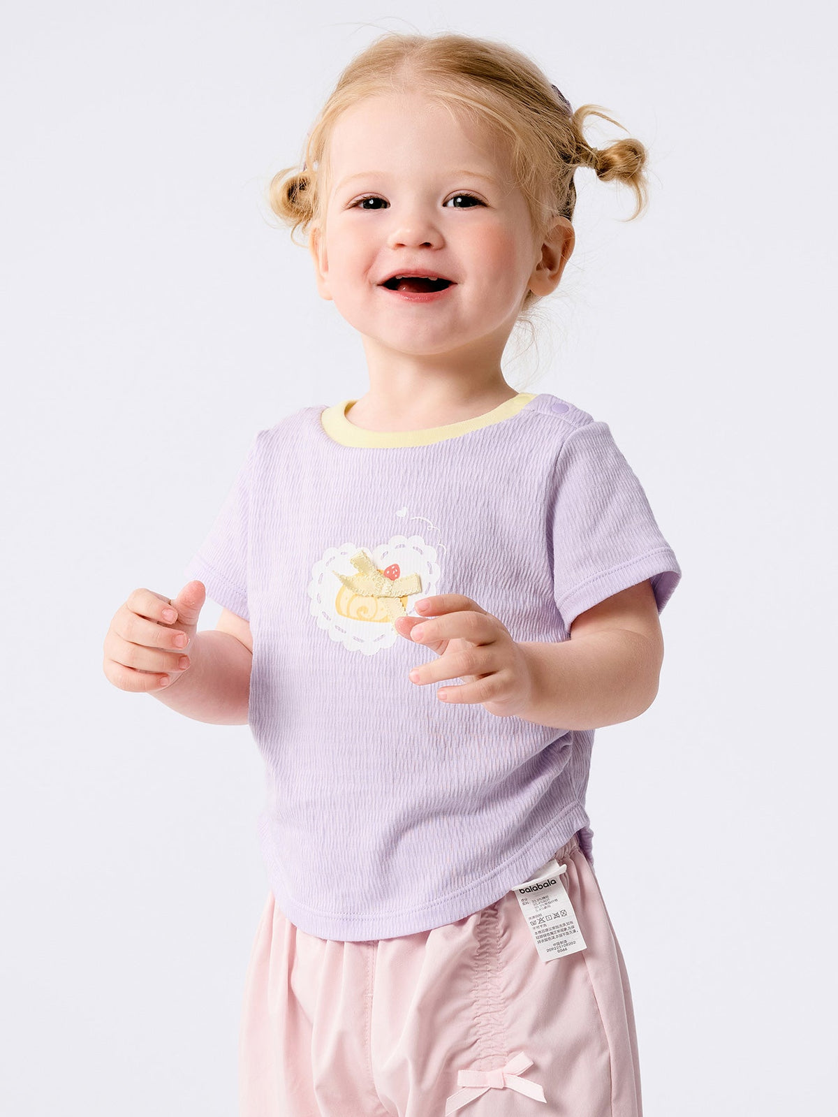Baby Girl Round V-Neck Short-Sleeved T-Shirt