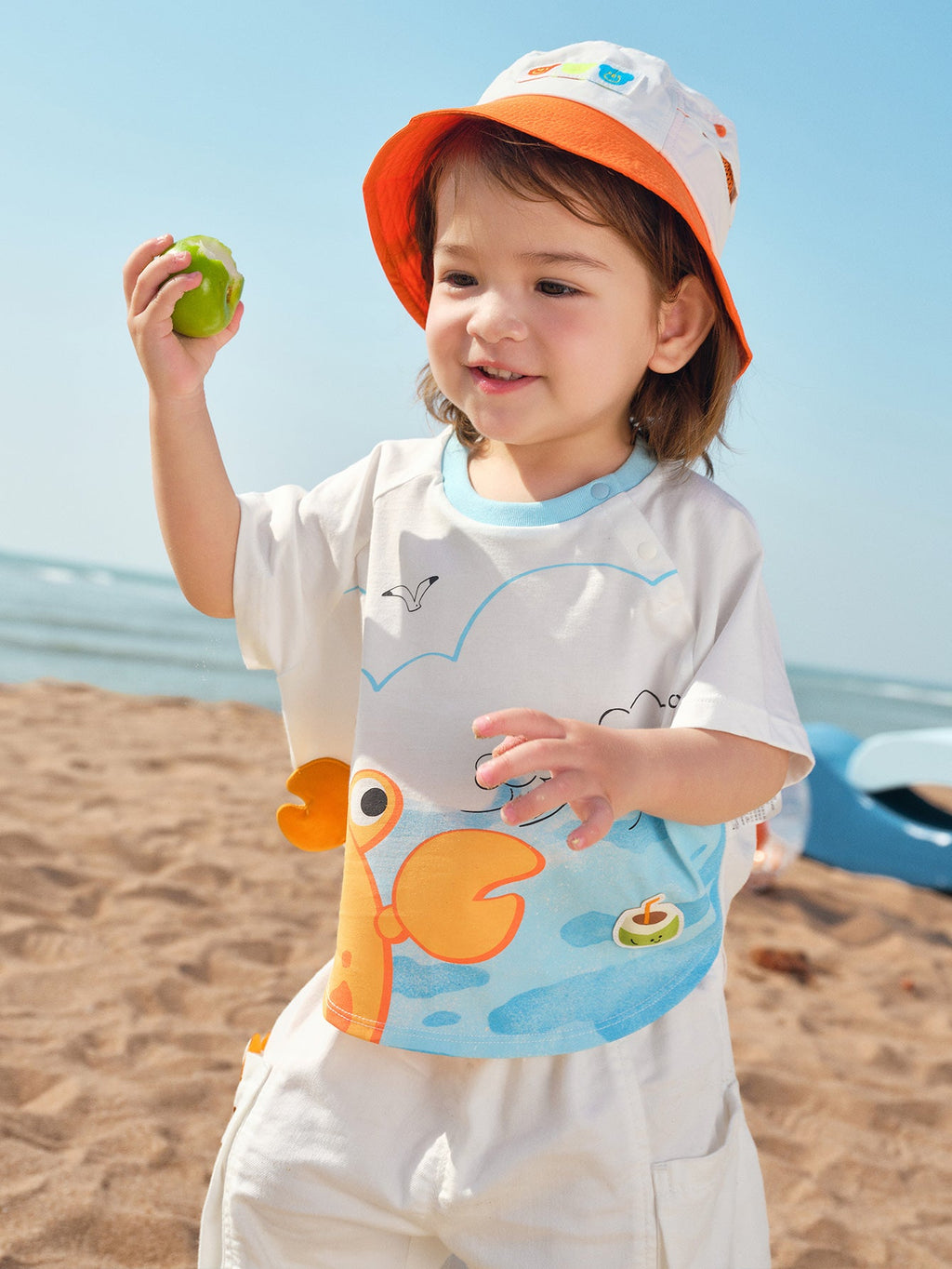 Balabala Baby Unisex 🌊Beach Summer Octopus Round Neck Short Sleeve T-Shirt