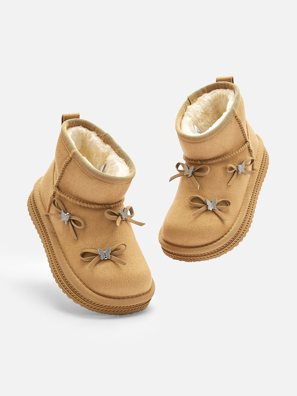Balabala Girl Kids Bow Detail Embellished Cozy Faux Fur Snow Boots