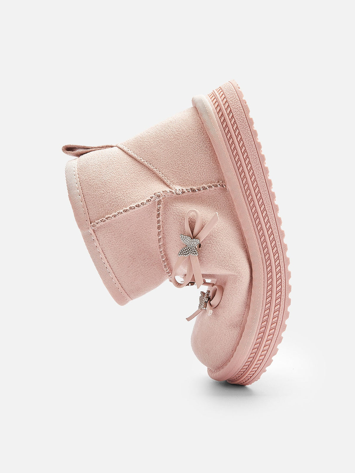 Balabala Girl Kids Bow Detail Embellished Cozy Faux Fur Snow Boots