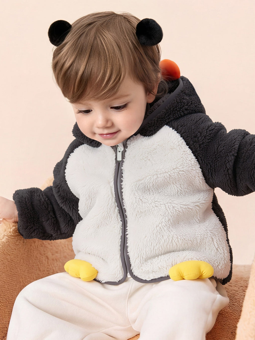 Balabala Baby Toddler Unisex Penguin Sherpa Fleece Zip-Up Hooded Jacket