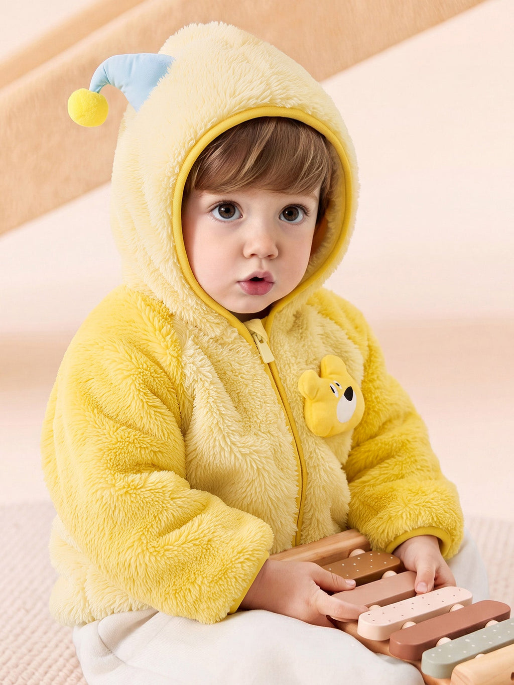 Balabala Baby Toddler Unisex Penguin Sherpa Fleece Zip-Up Hooded Jacket
