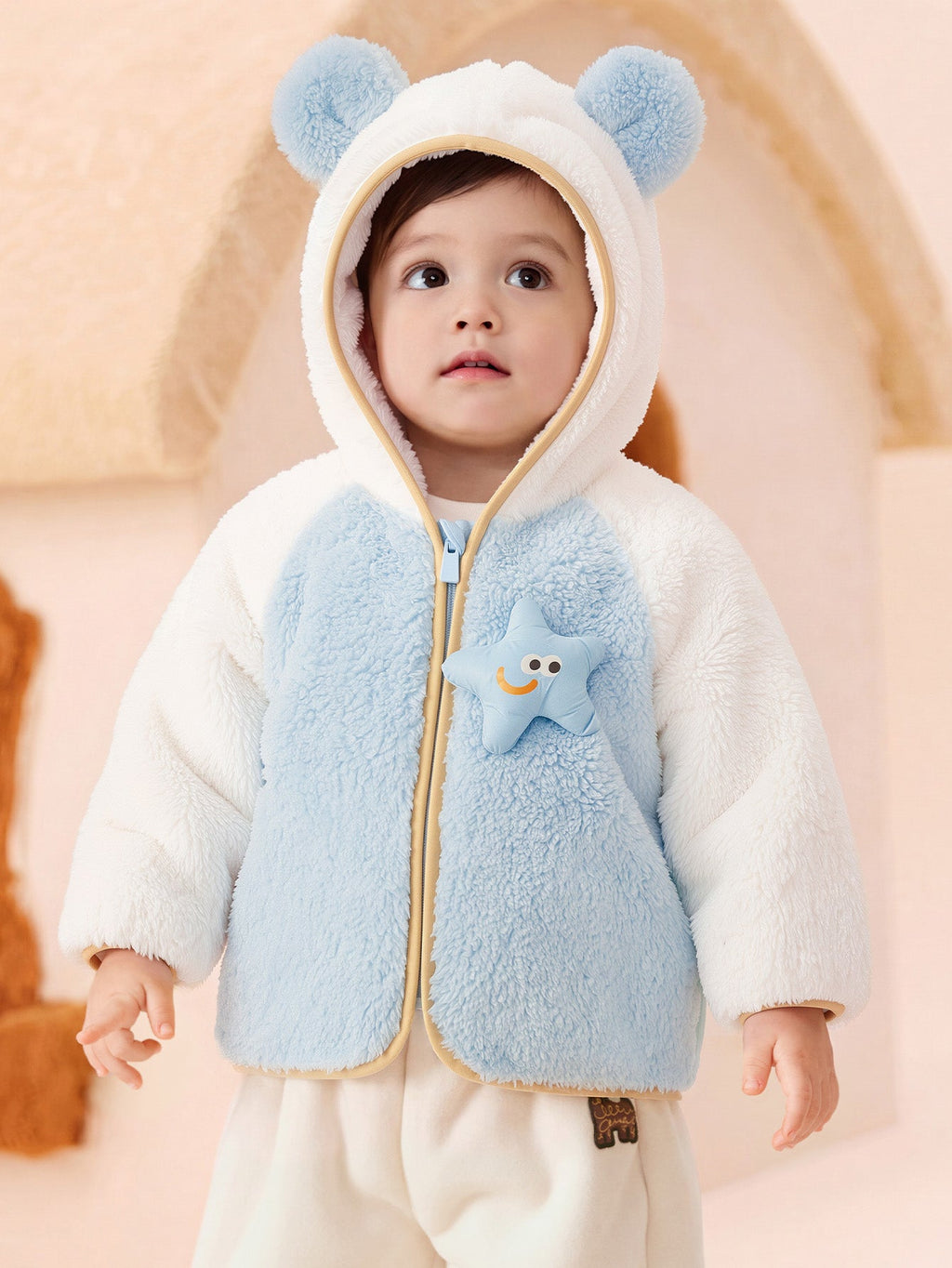 Balabala Baby Toddler Unisex Penguin Sherpa Fleece Zip-Up Hooded Jacket
