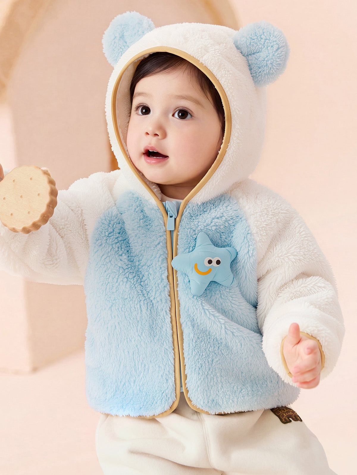 Balabala Baby Toddler Unisex Penguin Sherpa Fleece Zip-Up Hooded Jacket