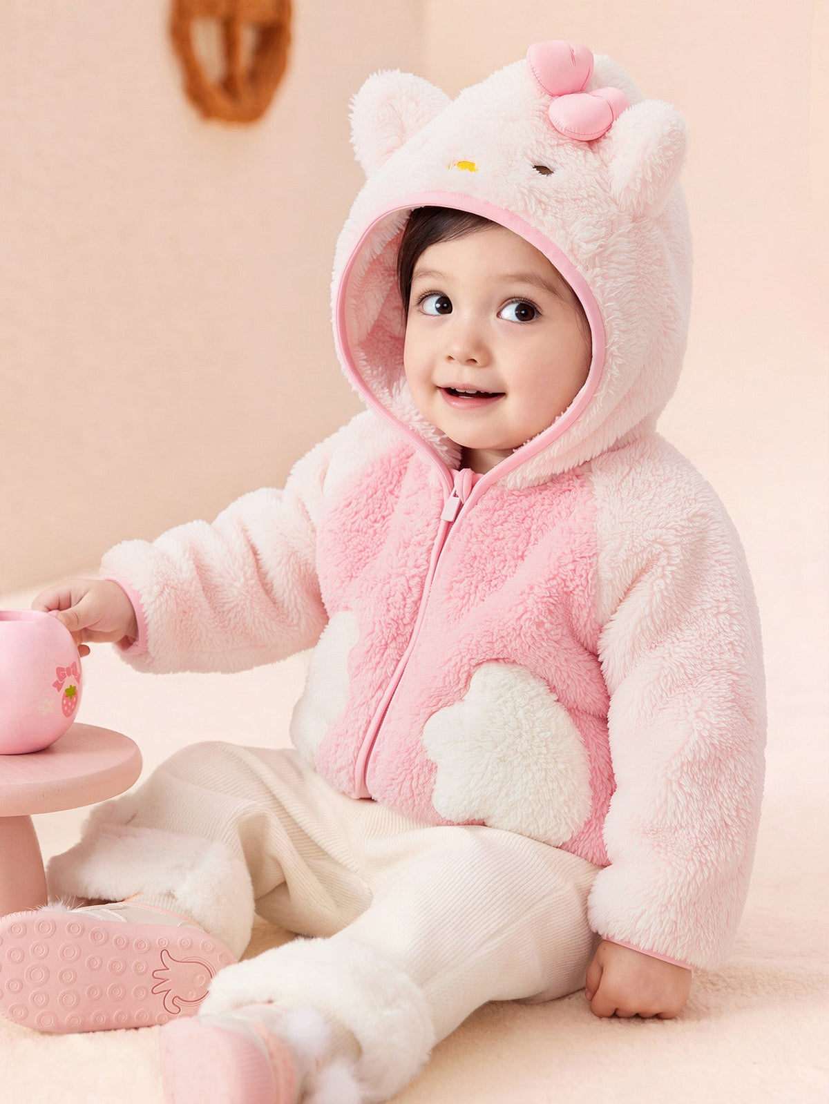Balabala Baby Toddler Unisex Penguin Sherpa Fleece Zip-Up Hooded Jacket