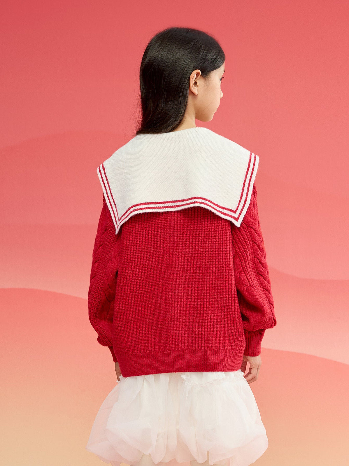 Balabala children's clothing girls sweater sweater 2024 winter new red knitted color collision warm cardigan