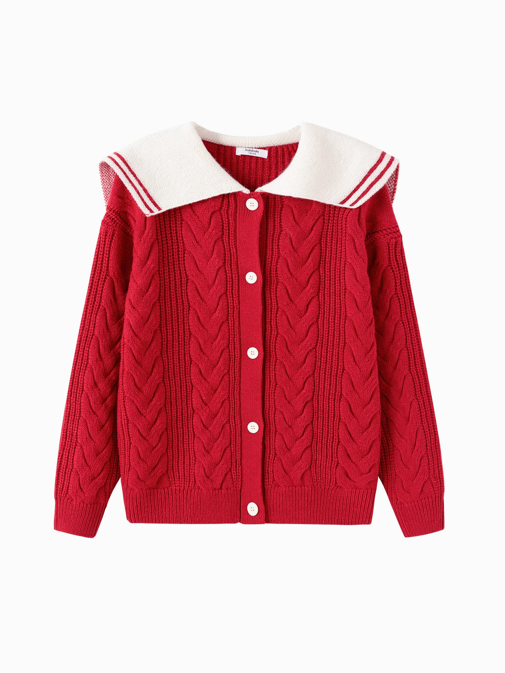 Balabala children's clothing girls sweater sweater 2024 winter new red knitted color collision warm cardigan