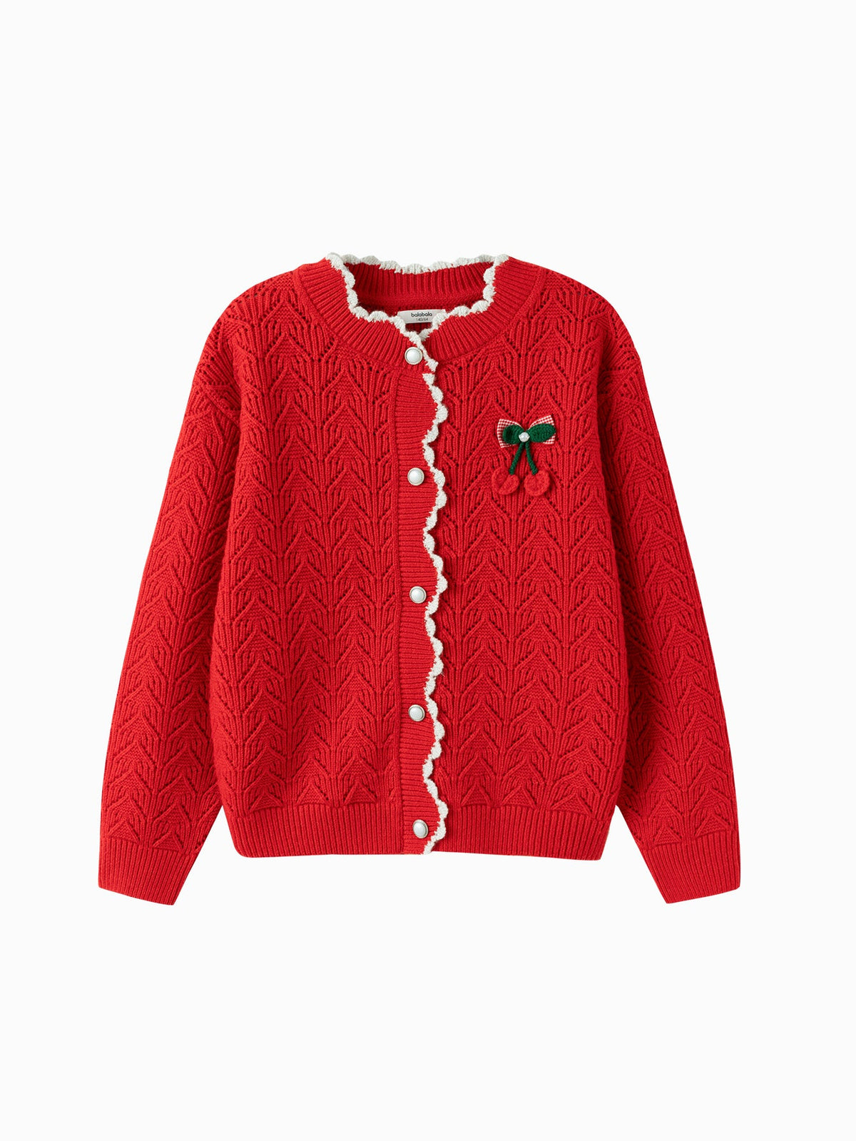 Balabala children's clothing girls sweater sweater 2024 winter new red knitted color collision warm cardigan