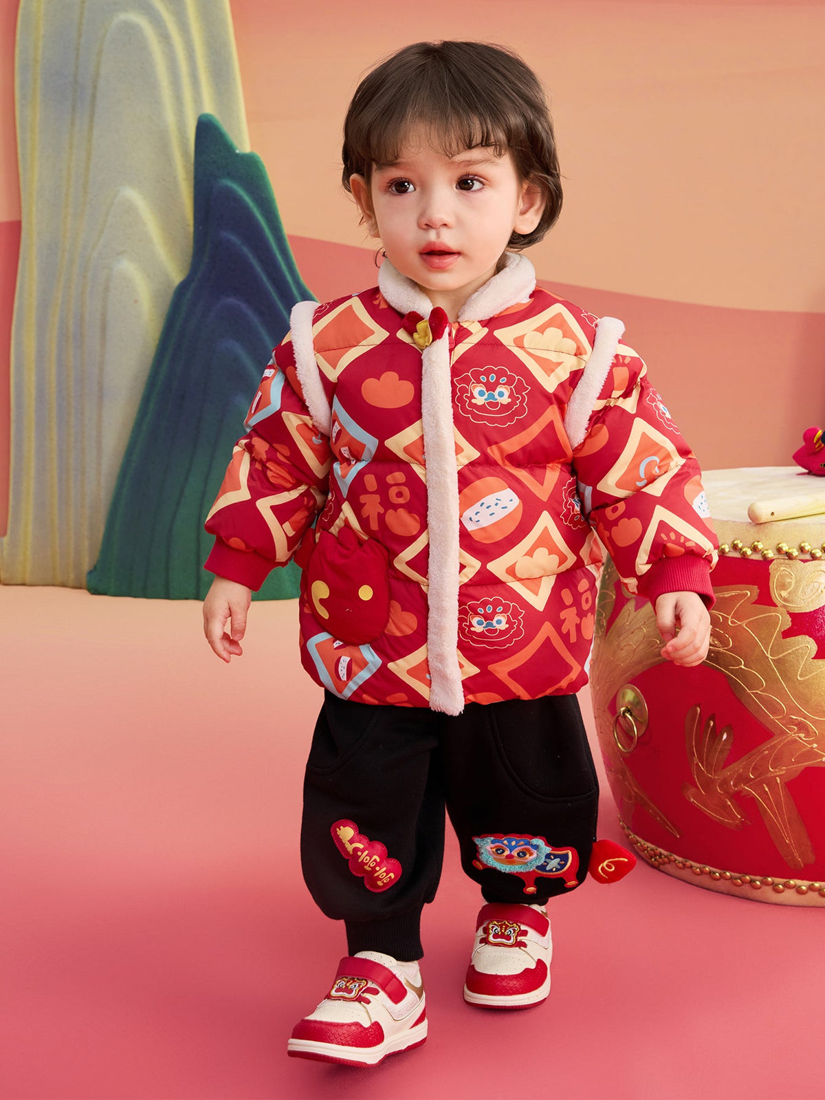 Balabala Children's Clothes Baby Down Jacket Baby Coat 2025 New Winter Clothes Neo- Chinese style New Year Greeting Outfit