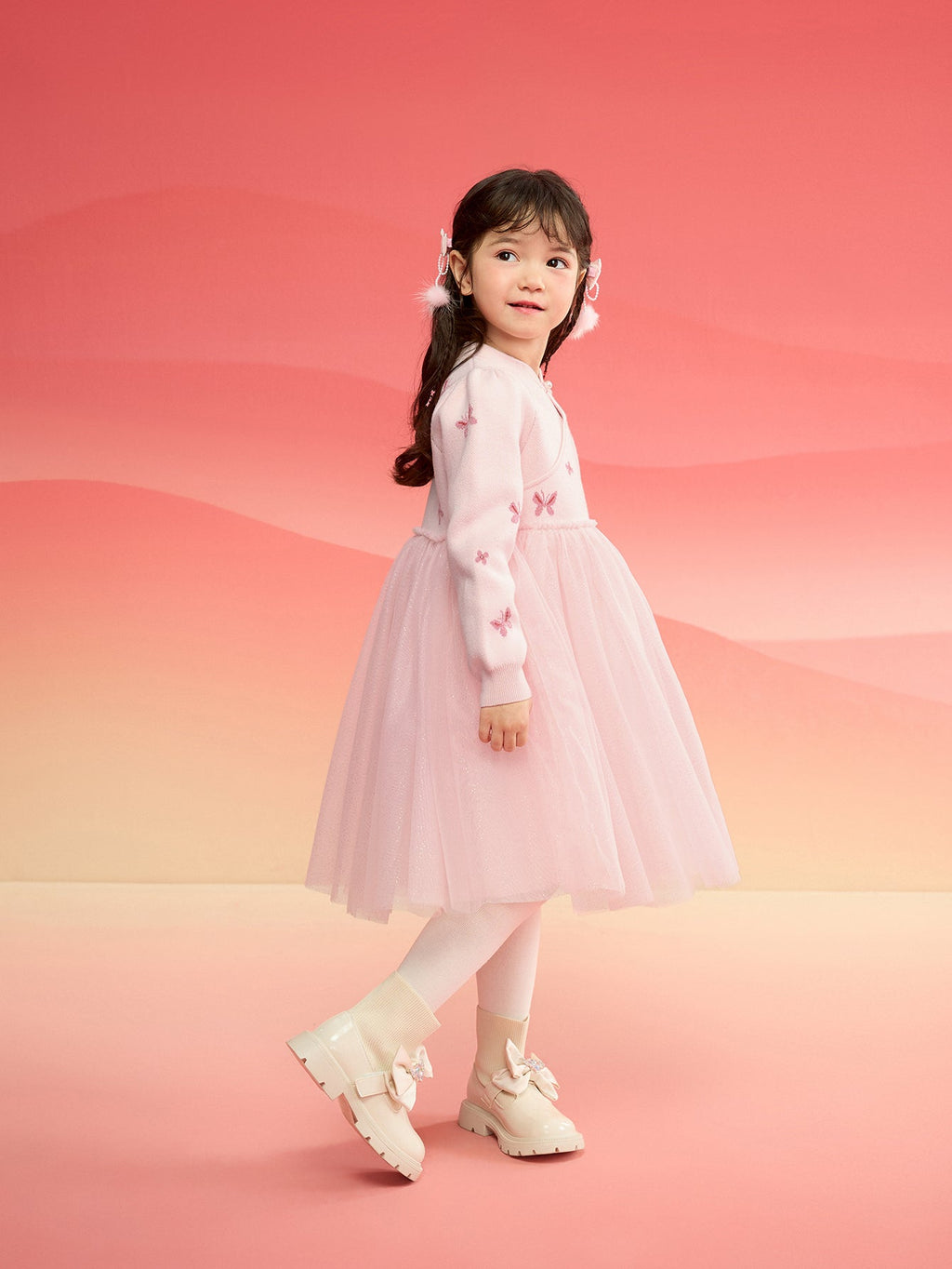 Balabala Children Clothes Girl Dress Children Skirt Knitted Mesh 2025 Winter New Princess Dress New Year