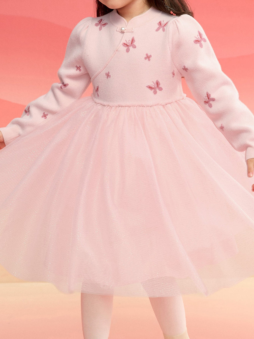 Balabala Children Clothes Girl Dress Children Skirt Knitted Mesh 2025 Winter New Princess Dress New Year