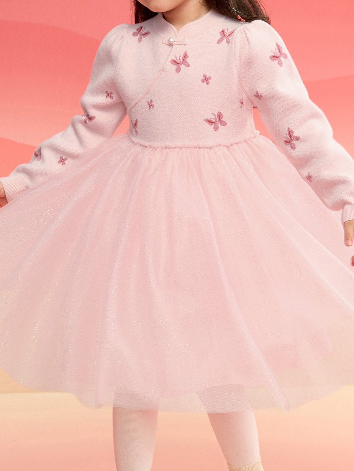 Balabala Children Clothes Girl Dress Children Skirt Knitted Mesh 2025 Winter New Princess Dress New Year