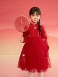 Balabala Children Clothes Girl Dress Children Skirt Knitted Mesh 2025 Winter New Princess Dress New Year