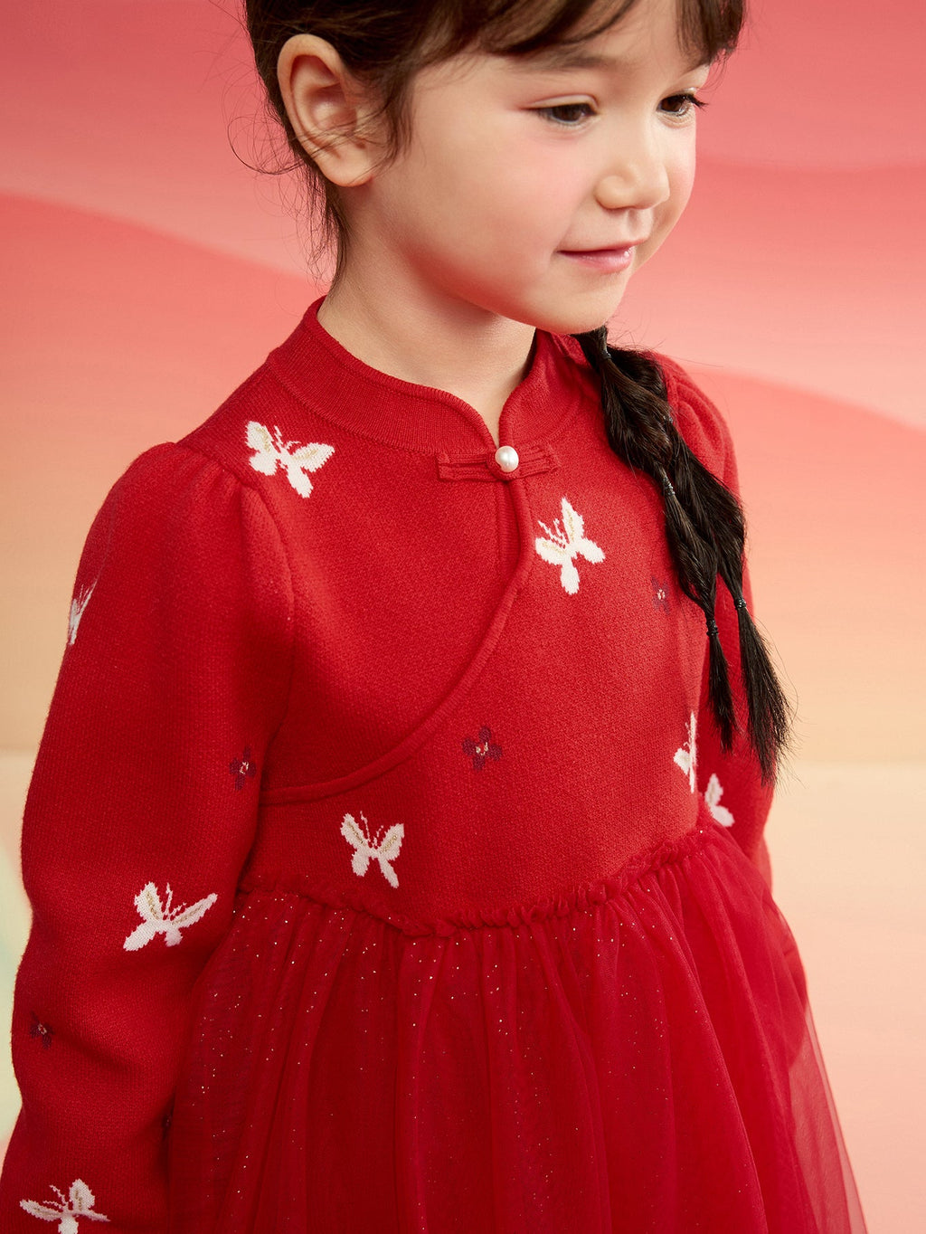 Balabala Children Clothes Girl Dress Children Skirt Knitted Mesh 2025 Winter New Princess Dress New Year