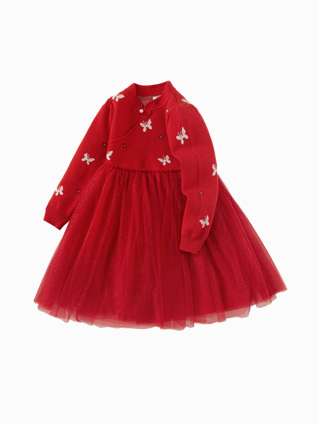 Balabala Children Clothes Girl Dress Children Skirt Knitted Mesh 2025 Winter New Princess Dress New Year