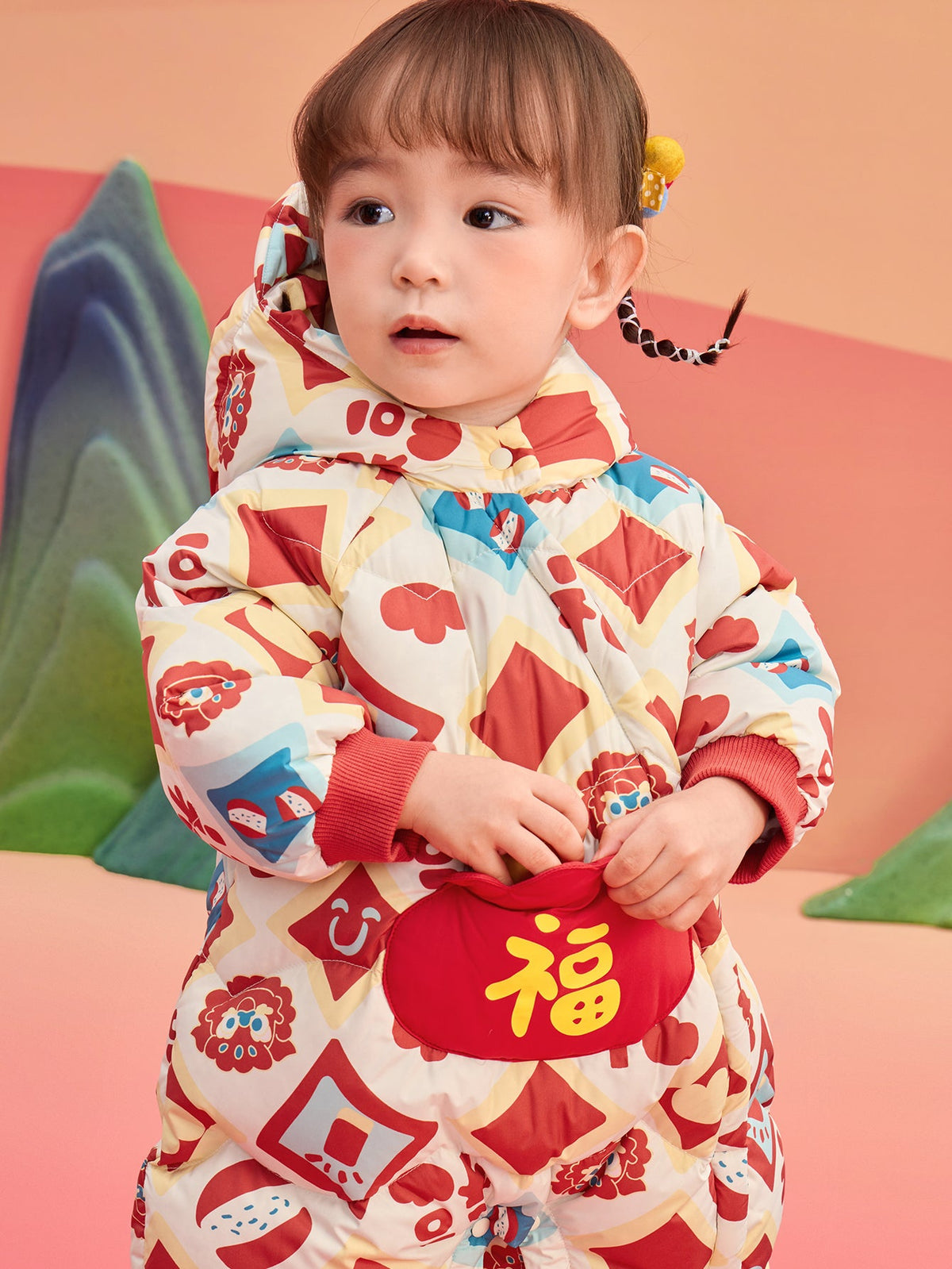 Balabala Children Clothes Baby Jumpsuit Newborn New Year Greeting Down Outfit 2025 New Year Winter wear