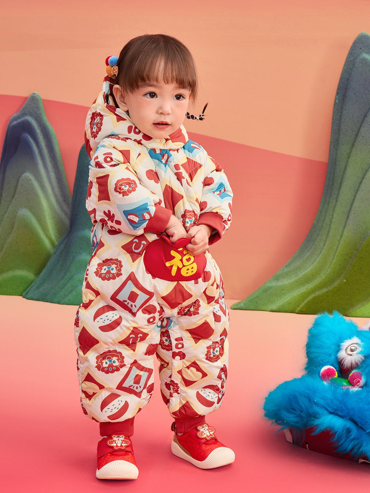 Balabala Children Clothes Baby Jumpsuit Newborn New Year Greeting Down Outfit 2025 New Year Winter wear