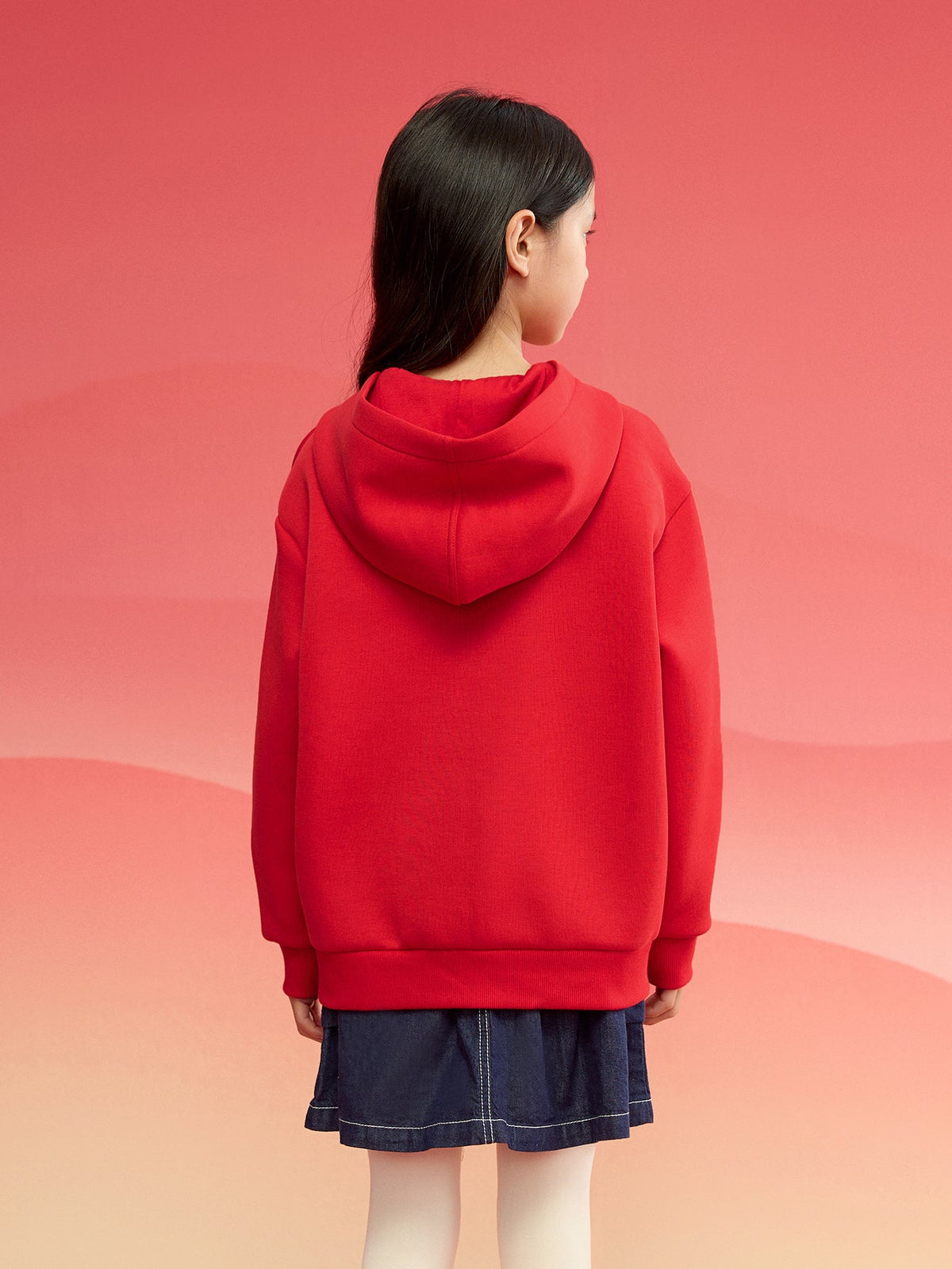 Balabala children's long-sleeved sweater girls 2025 winter new hooded love New Year red tops