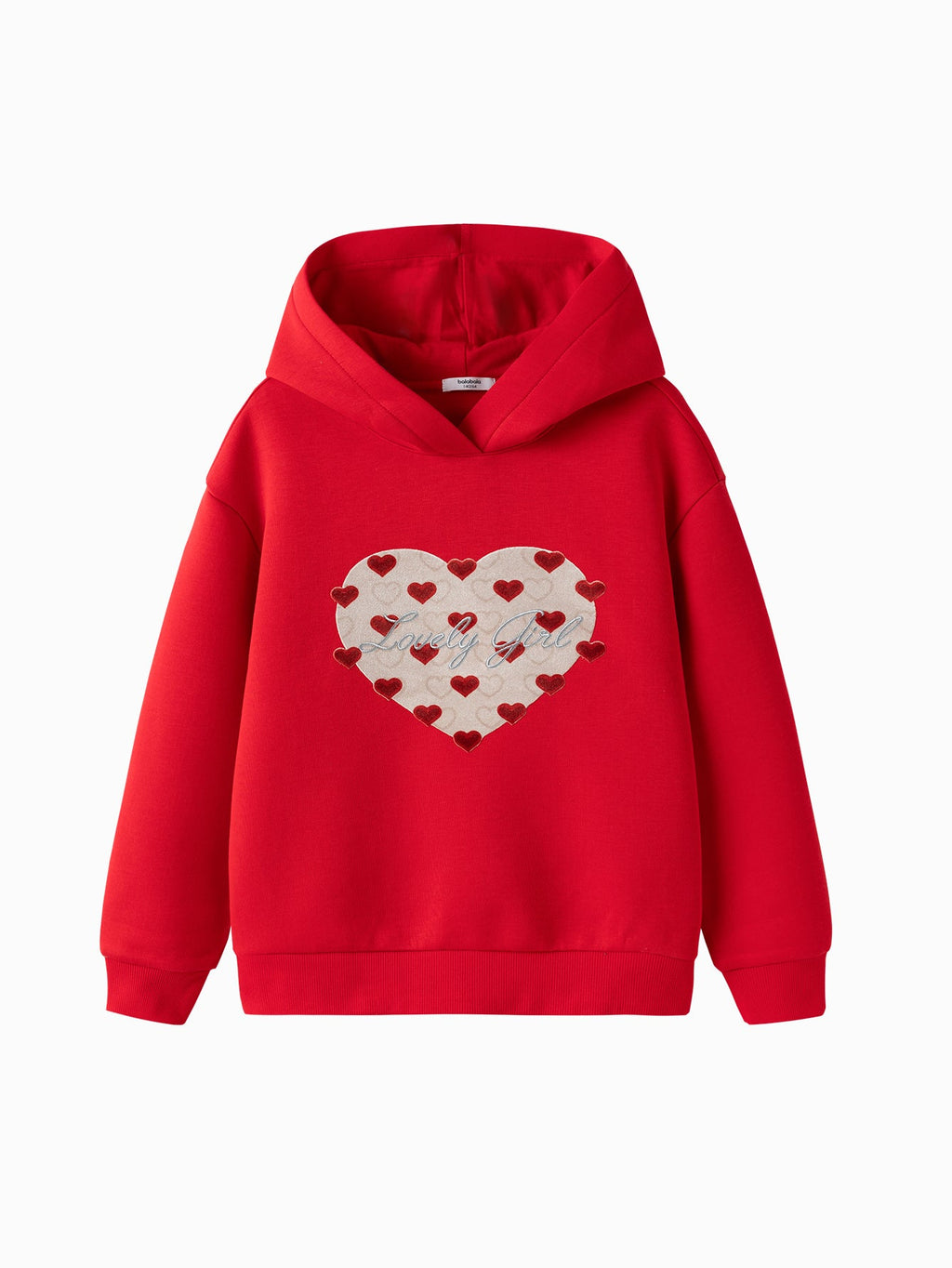 Balabala children's long-sleeved sweater girls 2025 winter new hooded love New Year red tops