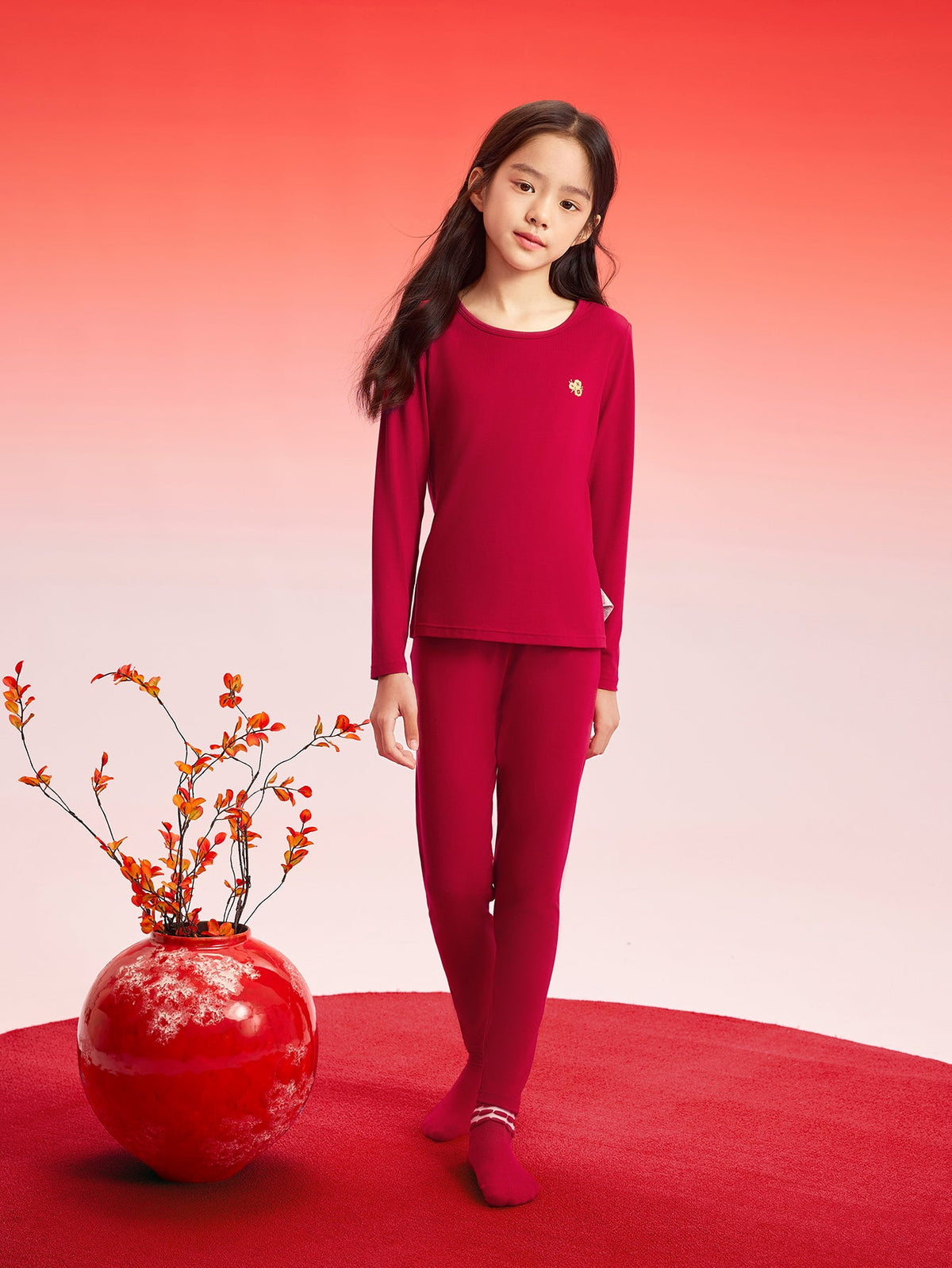 Balabala Children Thermal Underwear Suit Year of the Snake New Boy And Girl Autumn Heated Top And Pants Animal Year Red Pajamas