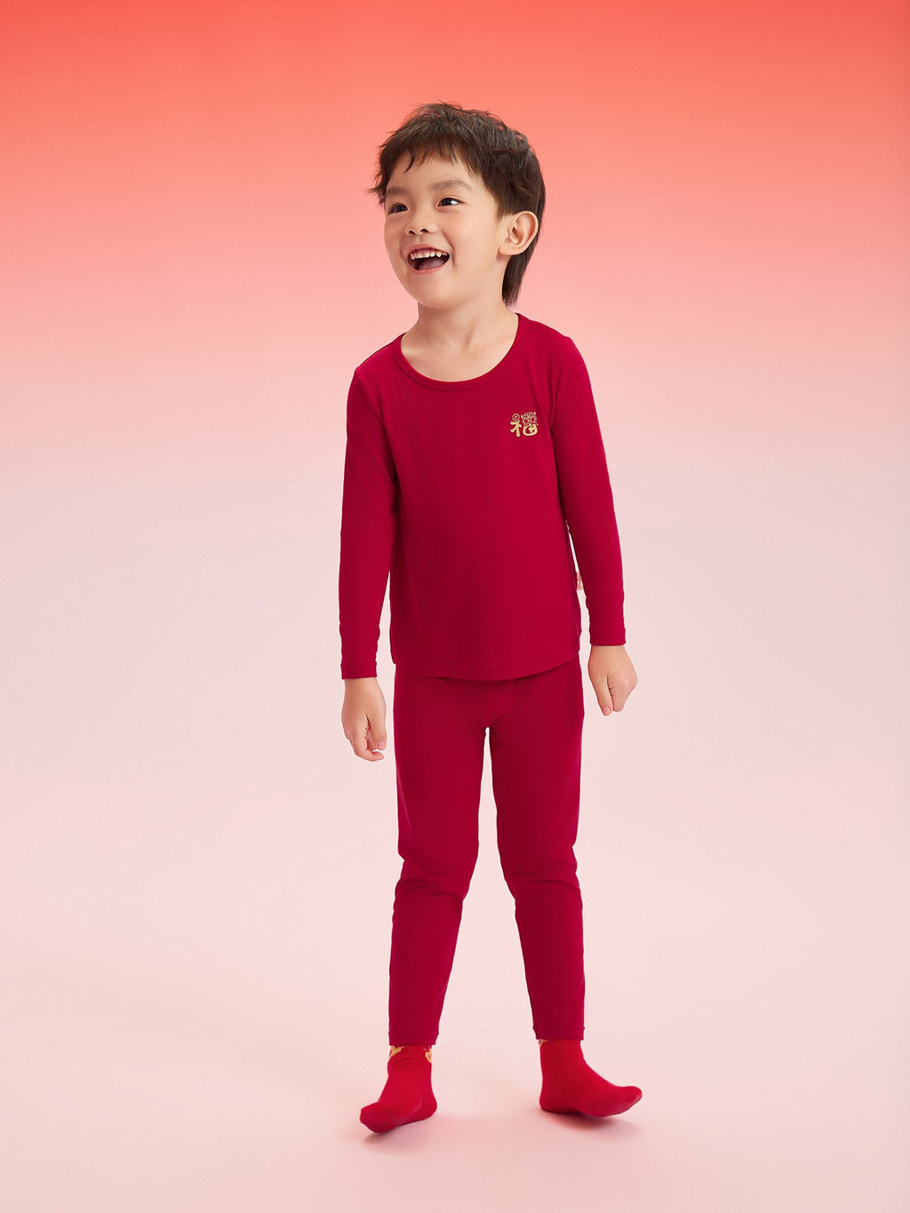 Balabala Children Thermal Underwear Suit Year of the Snake New Boy And Girl Autumn Heated Top And Pants Animal Year Red Pajamas