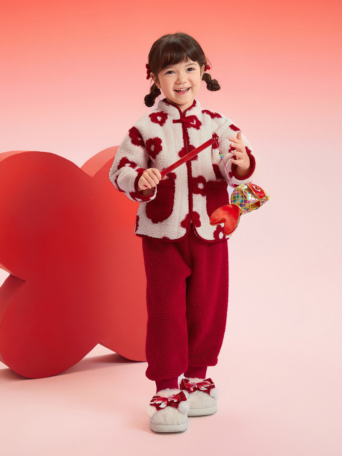 Balabala  New Boy and Girl Pajama Suit New Year's Greeting Red Animal Year