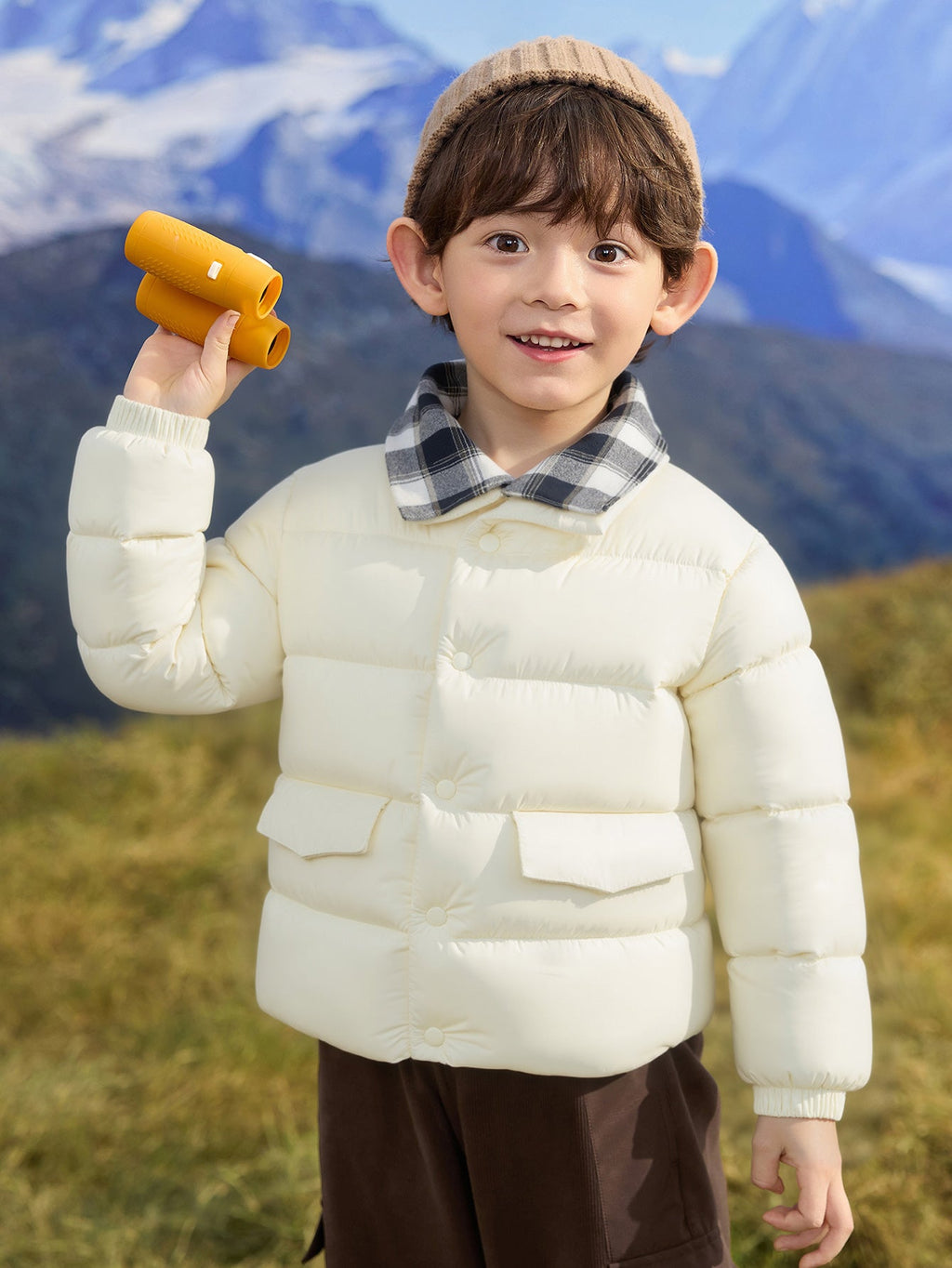 balabala boy toddler Plaid Shirt Collar Down Jacket