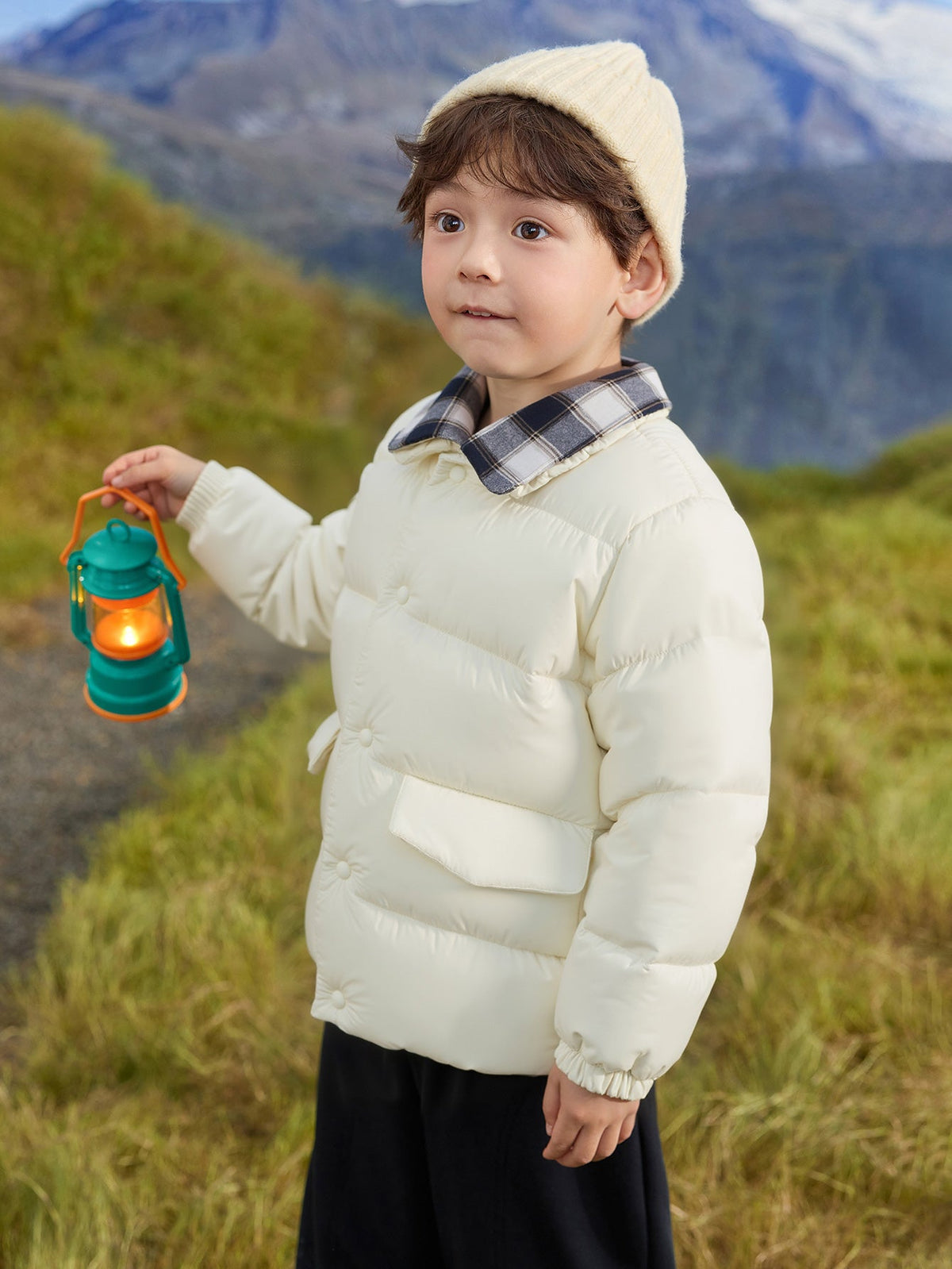 balabala boy toddler Plaid Shirt Collar Down Jacket