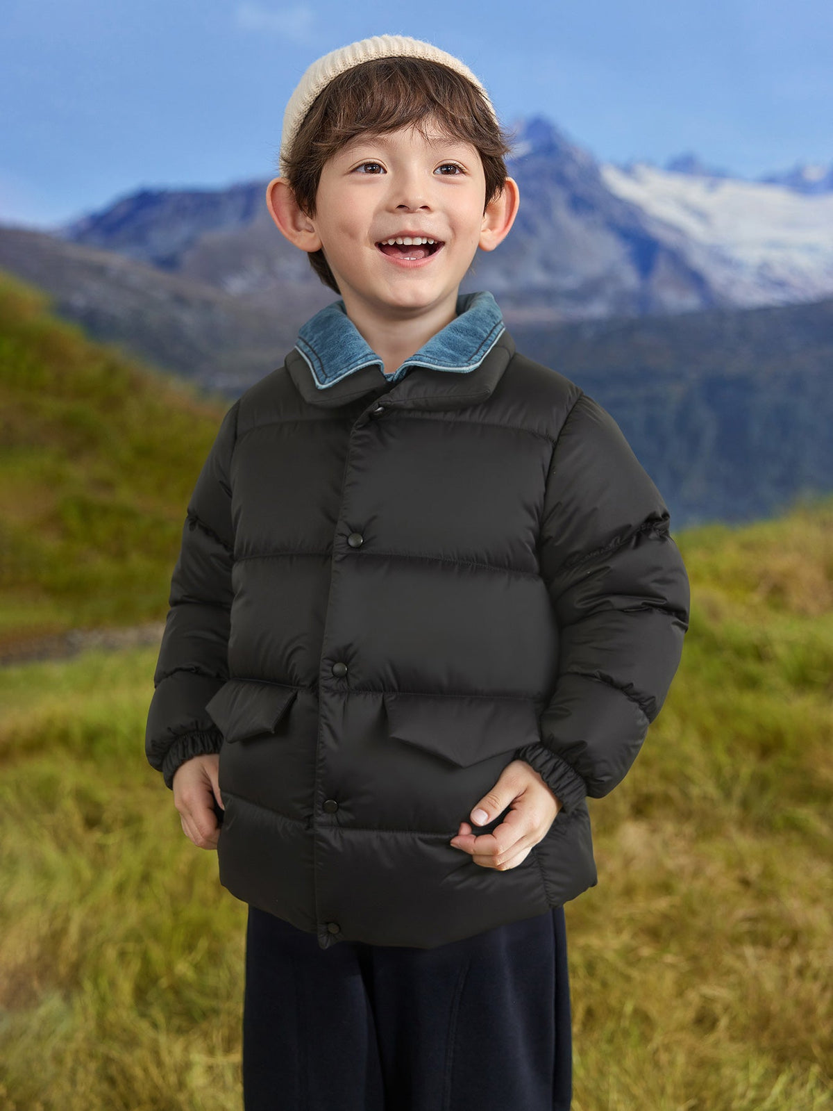 balabala boy toddler Plaid Shirt Collar Down Jacket