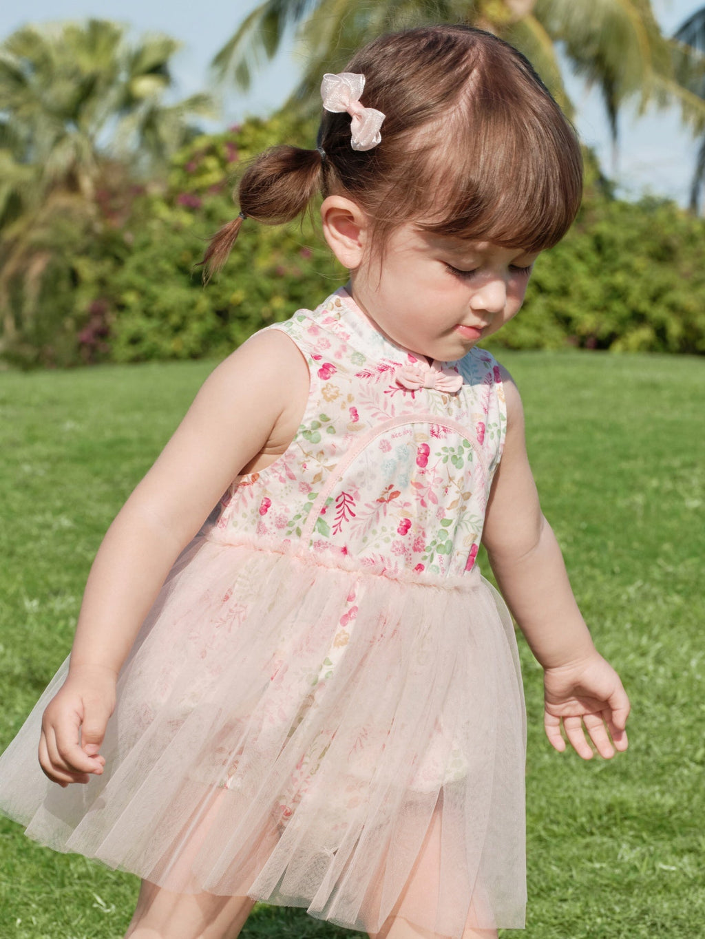 Baby Girls' Floral Print Dress Romper with Tulle Skirt 1st Birthday Outfit 208226124001