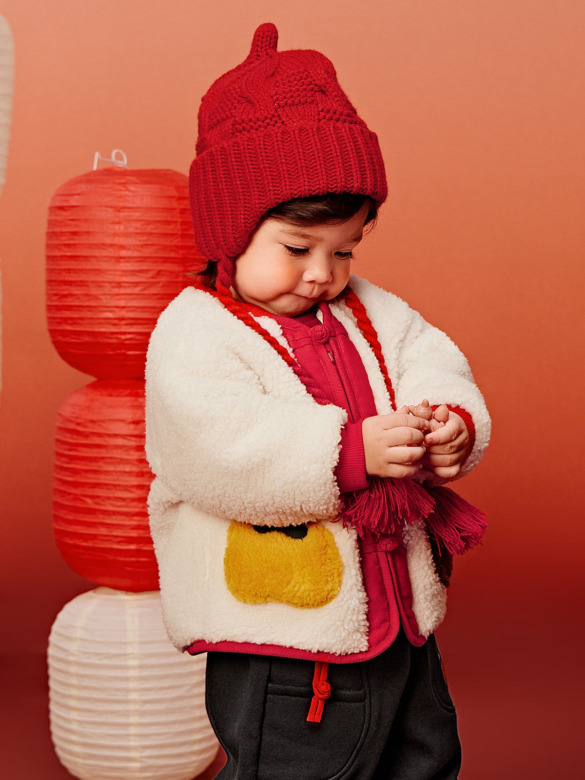 Baby Unisex New Chinese New Year Greetings Clothes Imitation Sherpa Jacket Winter