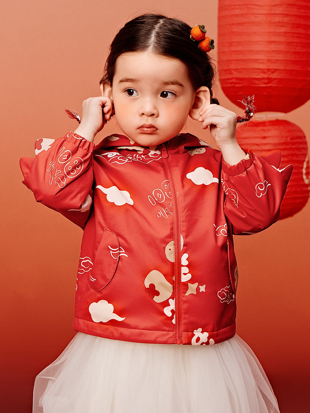 Baby Unisex New Chinese style three-proof anti-humidity and cold-keeping warm plush hooded jacket