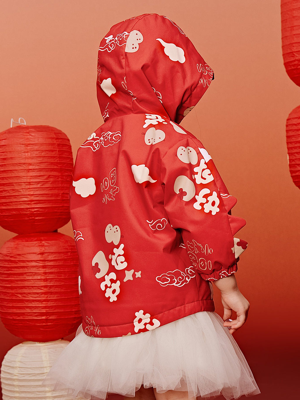Baby Unisex New Chinese style three-proof anti-humidity and cold-keeping warm plush hooded jacket