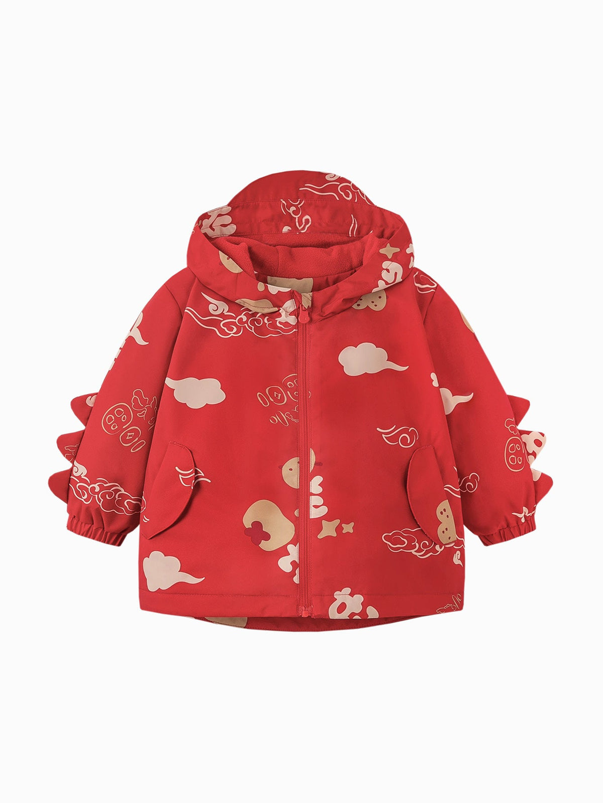 Baby Unisex New Chinese style three-proof anti-humidity and cold-keeping warm plush hooded jacket