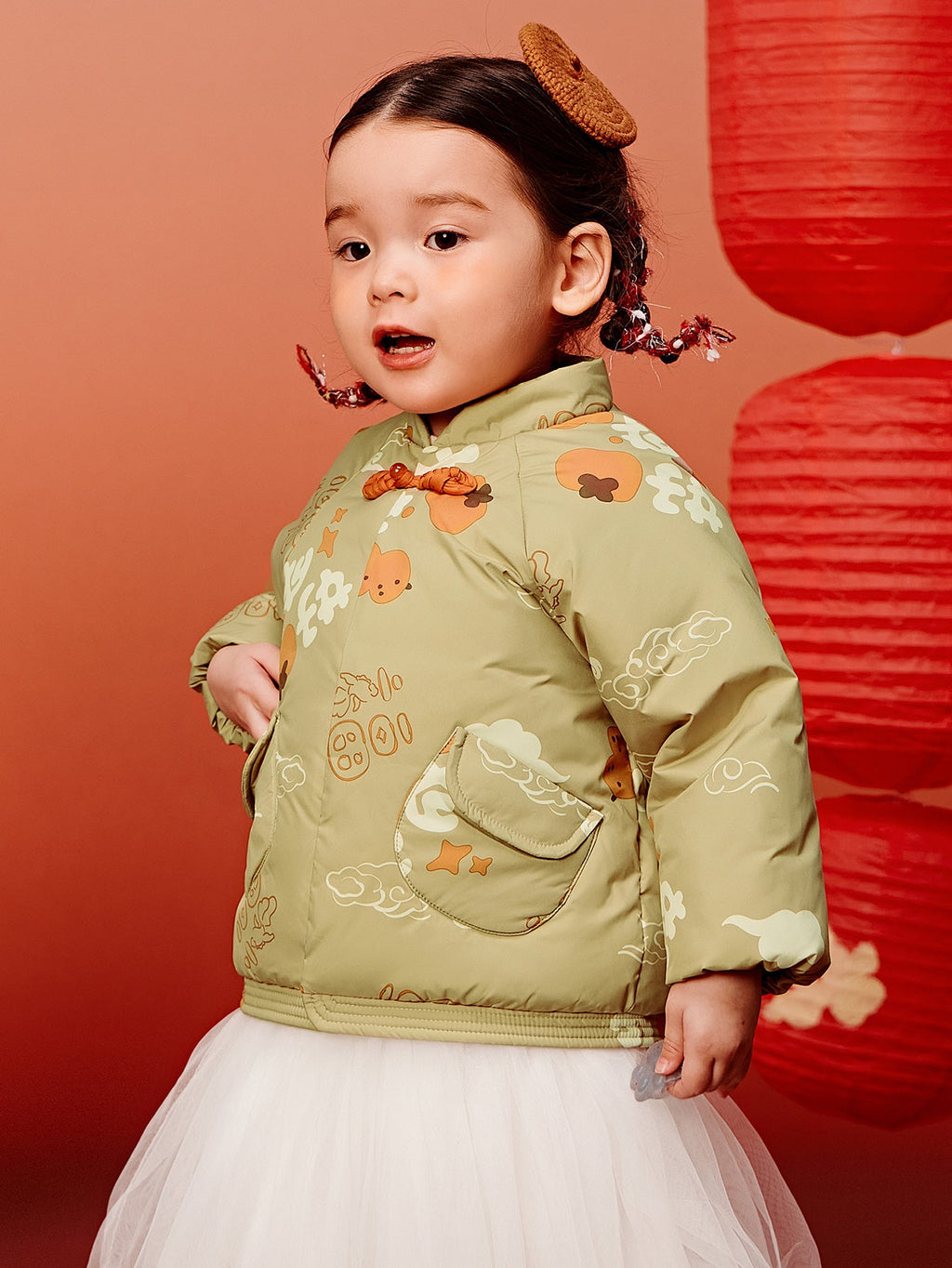 Baby Unisex New Chinese New Year Greetings Waterproof and Oil-proof Cotton Jacket