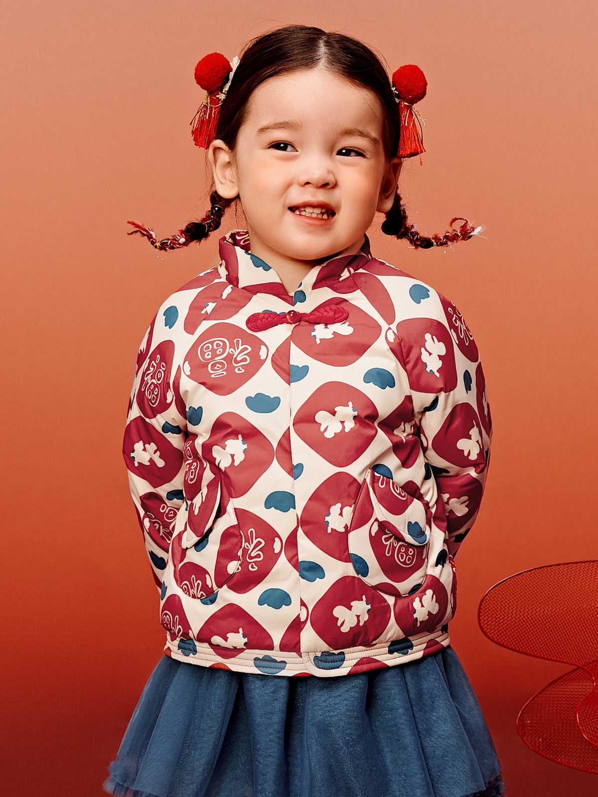 Baby Unisex New Chinese New Year Greetings Waterproof and Oil-proof Cotton Jacket
