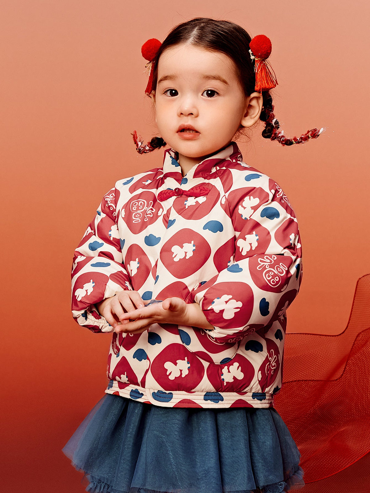 Baby Unisex New Chinese New Year Greetings Waterproof and Oil-proof Cotton Jacket