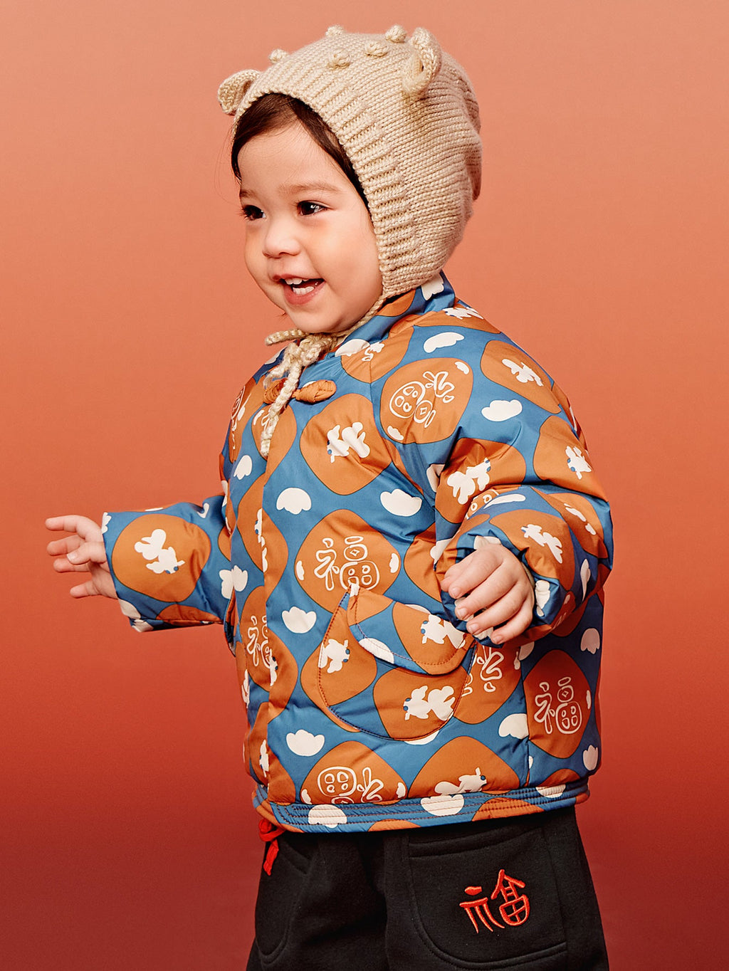 Baby Unisex New Chinese New Year Greetings Waterproof and Oil-proof Cotton Jacket