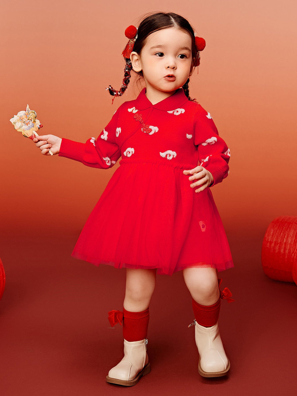 Baby Girl New Year's season patriotic style knitted dress