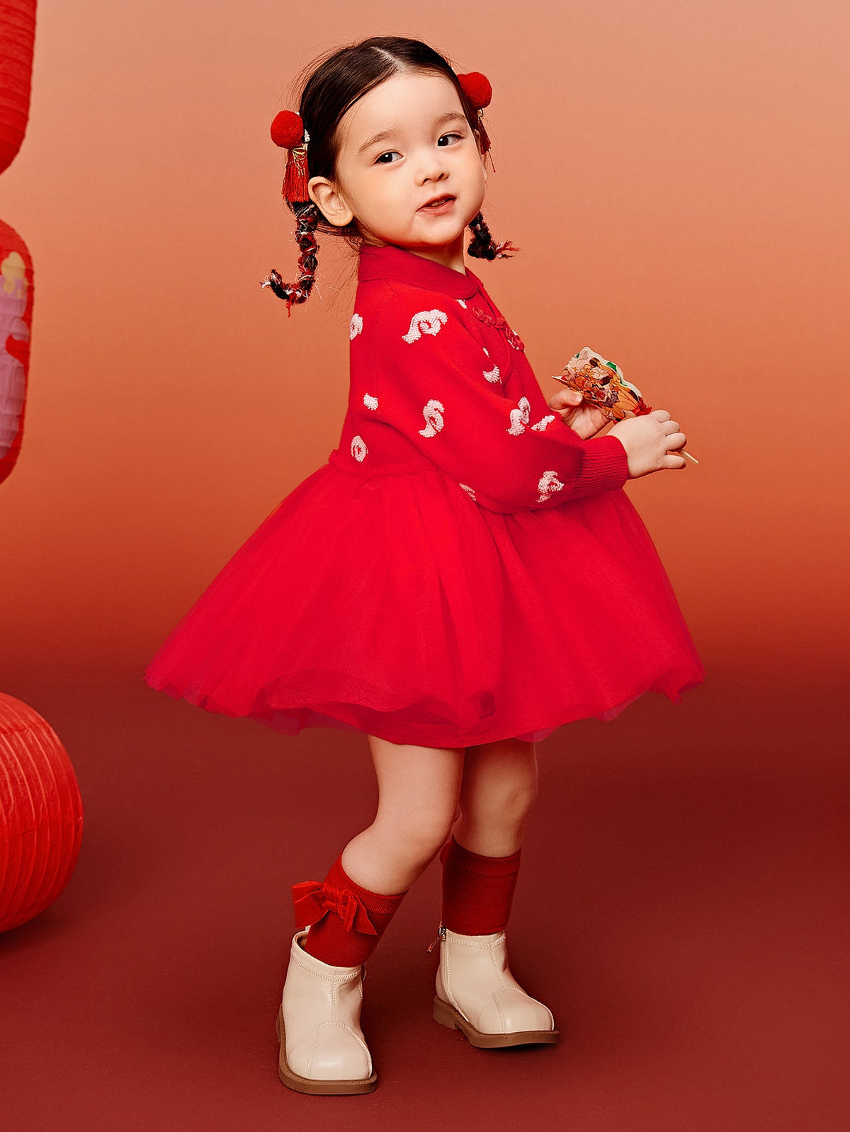 Baby Girl New Year's season patriotic style knitted dress