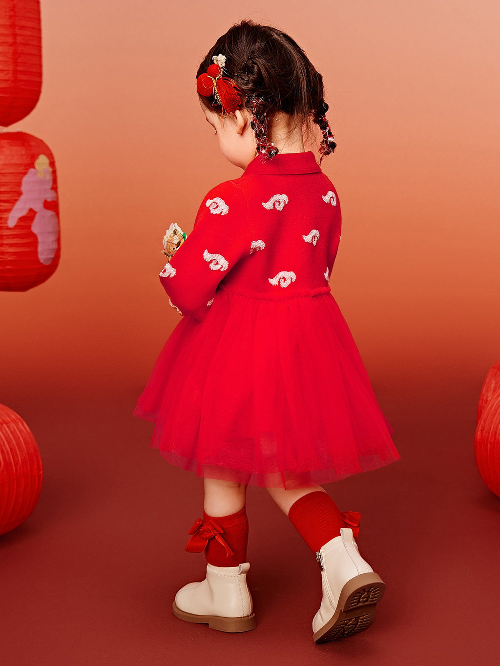 Baby Girl New Year's season patriotic style knitted dress