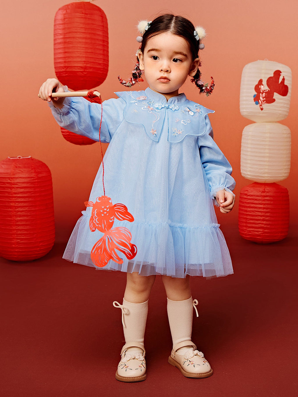 Baby Girl Chinese Style Sweet Mesh Dress