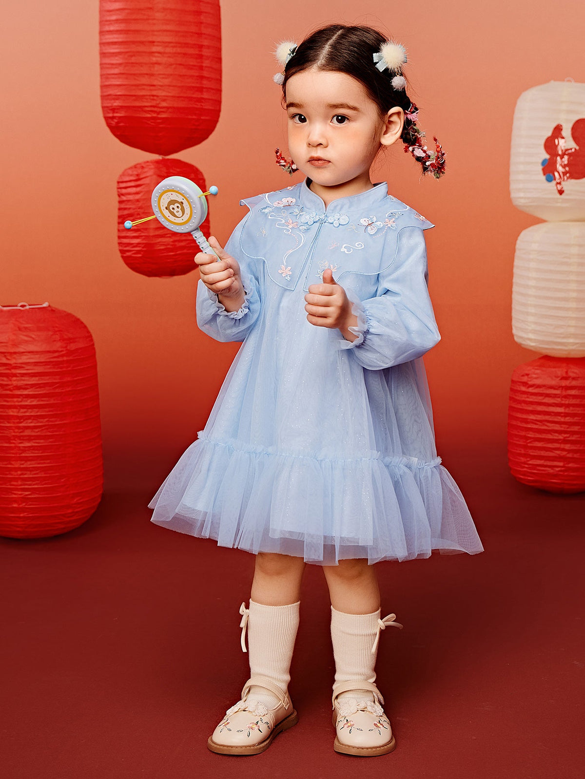 Baby Girl Chinese Style Sweet Mesh Dress