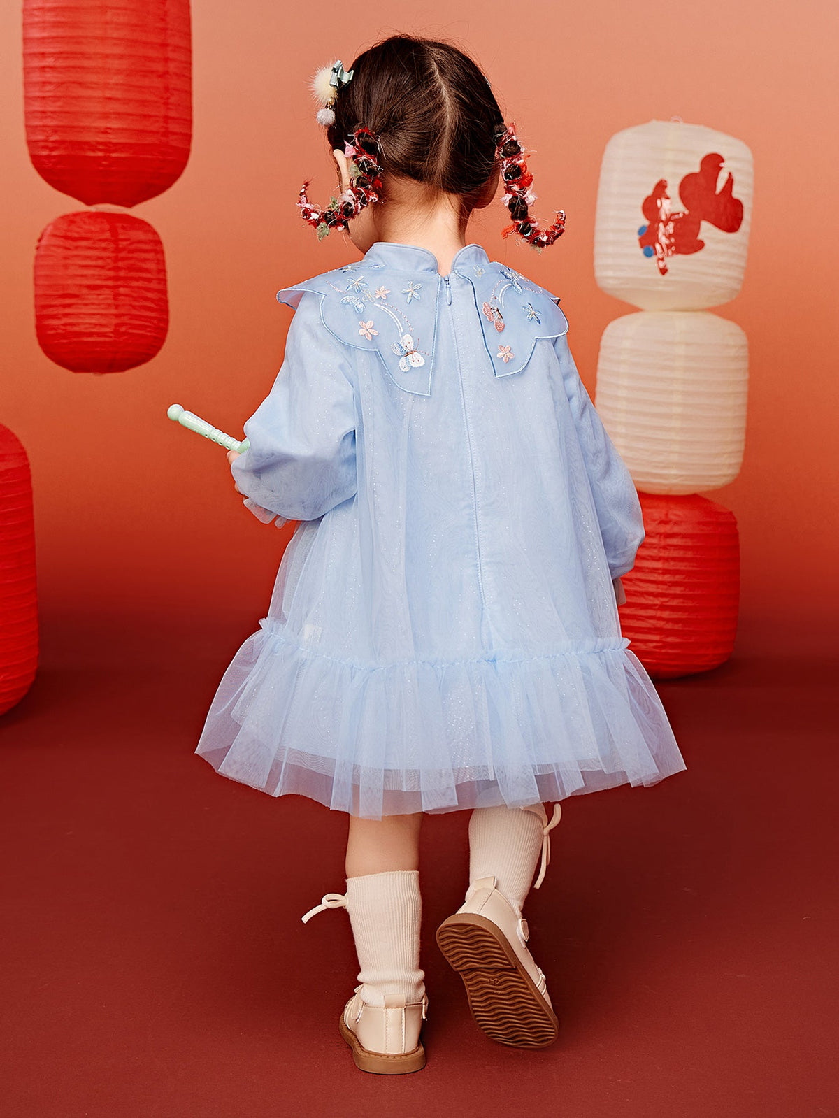 Baby Girl Chinese Style Sweet Mesh Dress