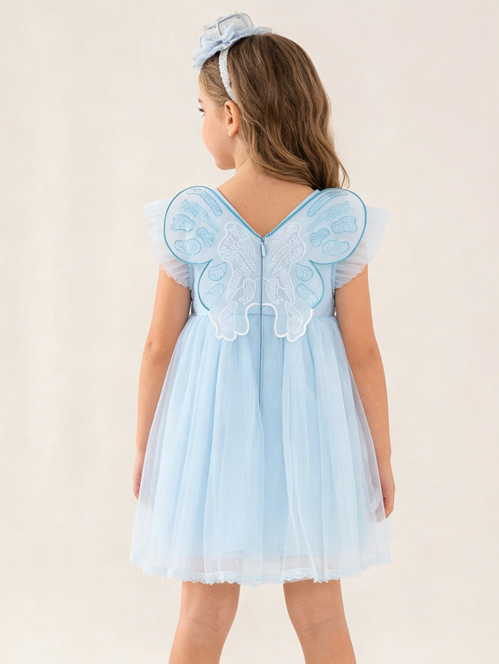 Balabala Casual Girls Butterfly Short-sleeve Tulle Dress