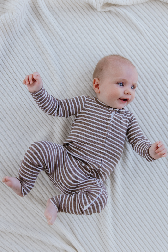 Latte Stripe Zip Romper