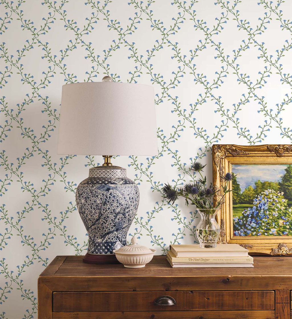 Bellflower Wallpaper Sample - White