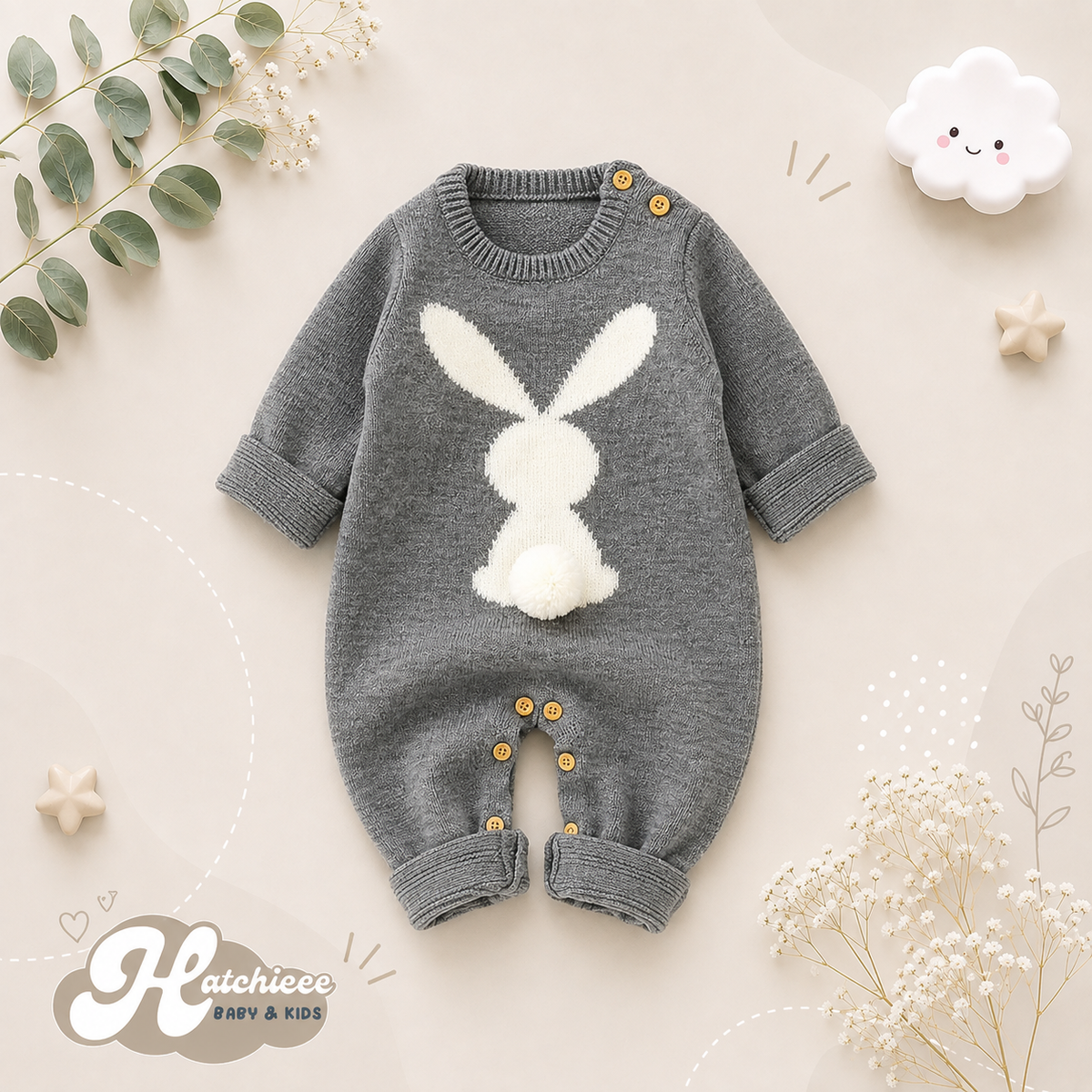 The Alex - Baby Rabbit Knitted Romper Long Sleeve Crew Neck Newborn Boy Girl Outfit