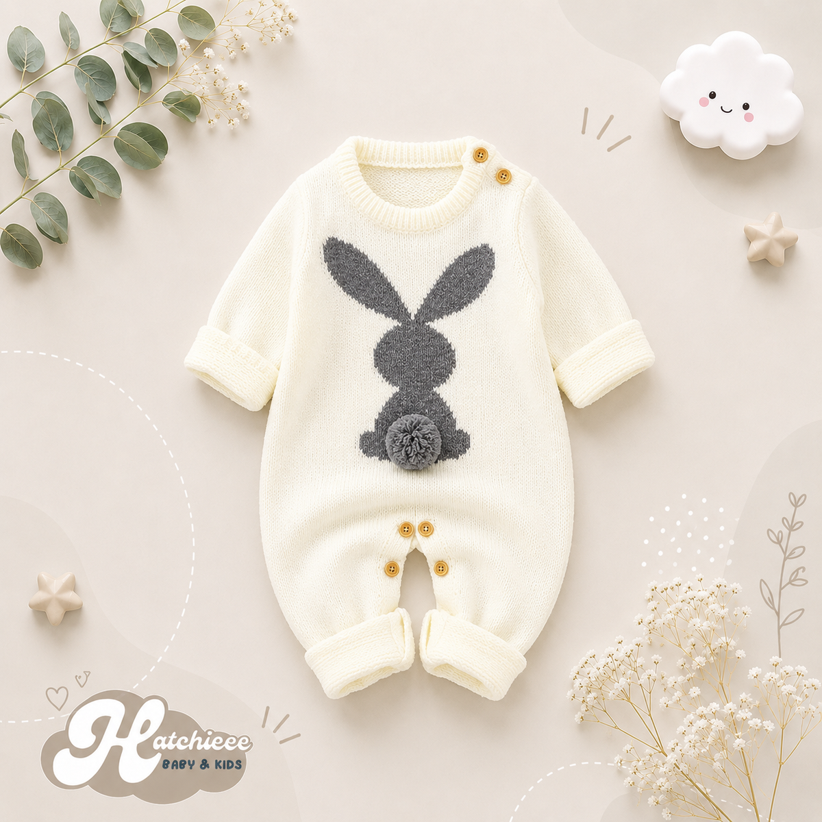 The Alex - Baby Rabbit Knitted Romper Long Sleeve Crew Neck Newborn Boy Girl Outfit