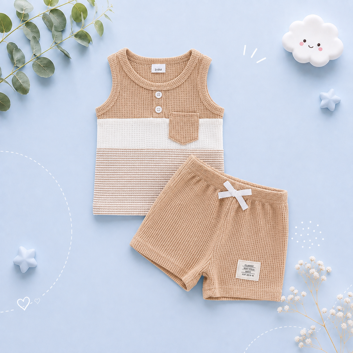 The Abdiel - Toddler Boy Summer Outfit – Contrast Stripe Sleeveless Tank Top & Shorts 2‑Piece Set